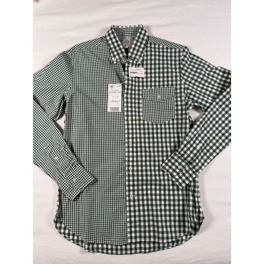 NWT J Press Mens Crazy Pattern Gingham Poplin Button Down Shirt Green White S